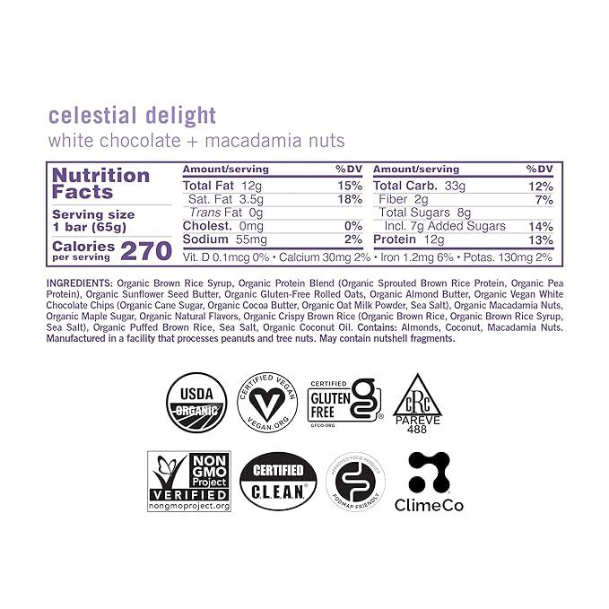 GoMacro MacroBar Organic Vegan Protein Bars - White Chocolate + Macadamia Nuts (2.3 Ounce Bars 12 Count)