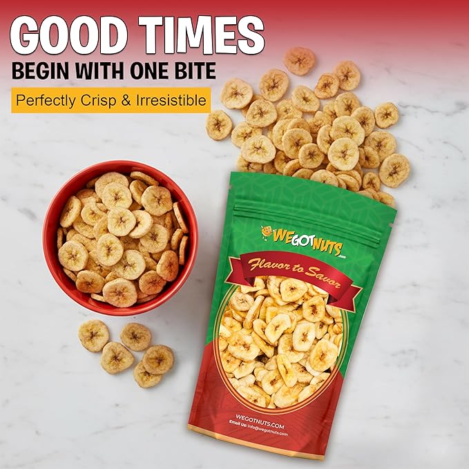 We Got Nuts Premium Dried Banana Chips 64oz (4 Pounds) Fresh Crispy &amp Sweetened Sealed For Freshness - We Got Nuts