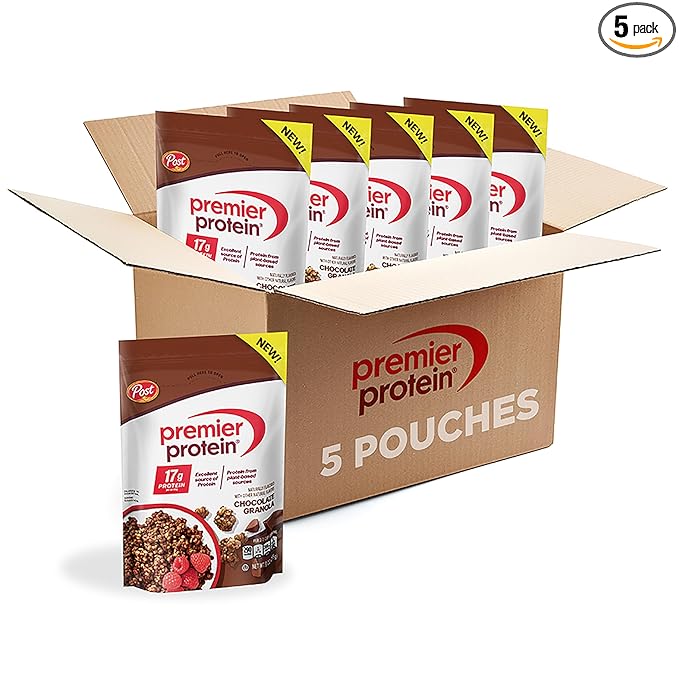 Premier Protein Granola Chocolate Flavored Crunchy Clusters Yogurt Topping or On-The-Go Snack 9 oz Resealable Bag (Pack of 5)