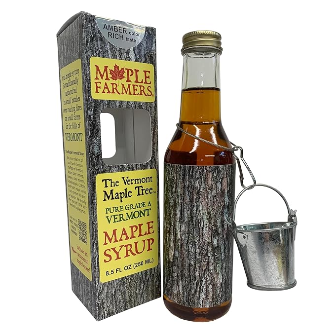 Vermont Maple Syrup Pure Small-Batch Handcrafted on Small Family Farms by MAPLE FARMERS 8.5 oz Glass Bottle with Decorative Metal Sap Bucket Golden Amber Dark &amp Very Dark (Amber &amp Rich