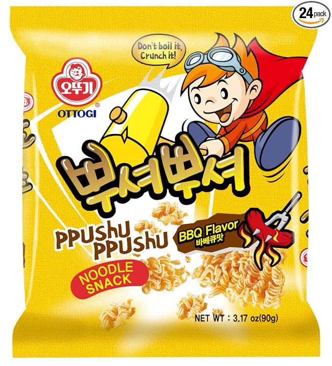 OTTOGI PPUSHU PPUSHU Crush to Eat Noodle Snack - BBQ Flavor(90g) - 24 Pack