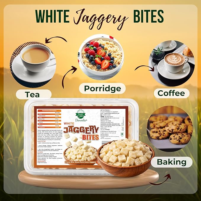 Danodia Foods Snackable White Jaggery Bites 1 lb (450g) | Pure &amp Natural No Additives Sweetener Vegan &amp Gluten Free | Unrefined &amp Naturally Sweet White Gur