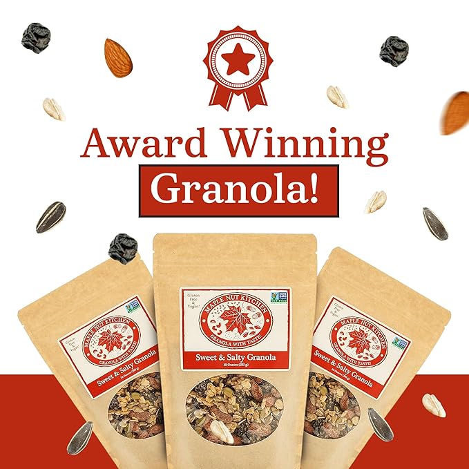 Maple Nut Kitchen Sweet &amp Salty Granola – 3 Pack | Gluten-Free Granola with Maple-Roasted Almonds Dark Chocolate Pumpkin Seeds &amp Cherries | Crunchy Oats | Low Sugar Healthy Breakfast Cereal