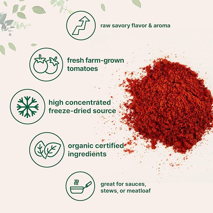 Organic Tomato Powder 2lbs | Fresh Freeze-Dried Farm Grown Tomatoes Source | Raw Savory Flavor | Great for Cooking or Baking | Non-GMO Vegan Friendly Gluten Free Bulk Size