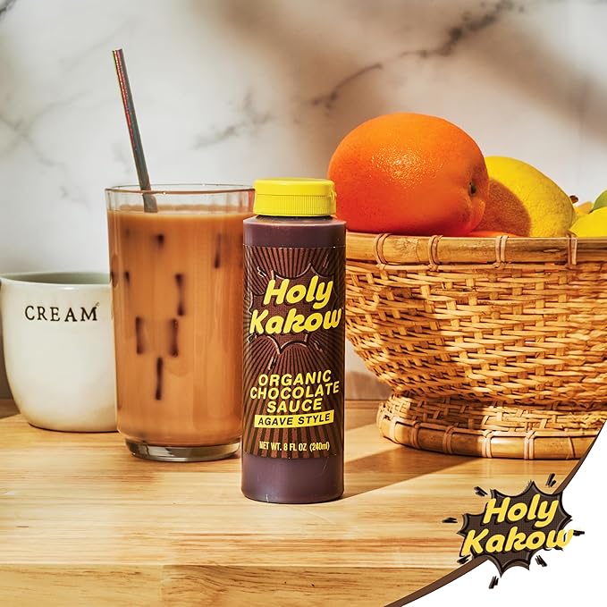 Holy Kakow Organic Chocolate Sauce - Organic Chocolate Syrup Sweetened with Agave Gluten Free Real Food Ingredients Use for Hot or Iced Drinks - 8oz 2-Pack