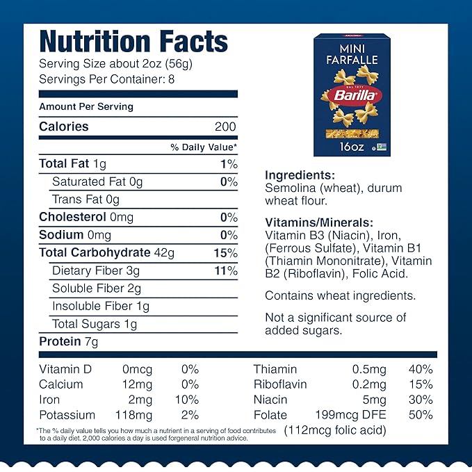 Barilla Mini Farfalle Pasta 16 oz. Box (Pack of 12) - Non-GMO Made with Durum Wheat Semolina - Kosher Certified