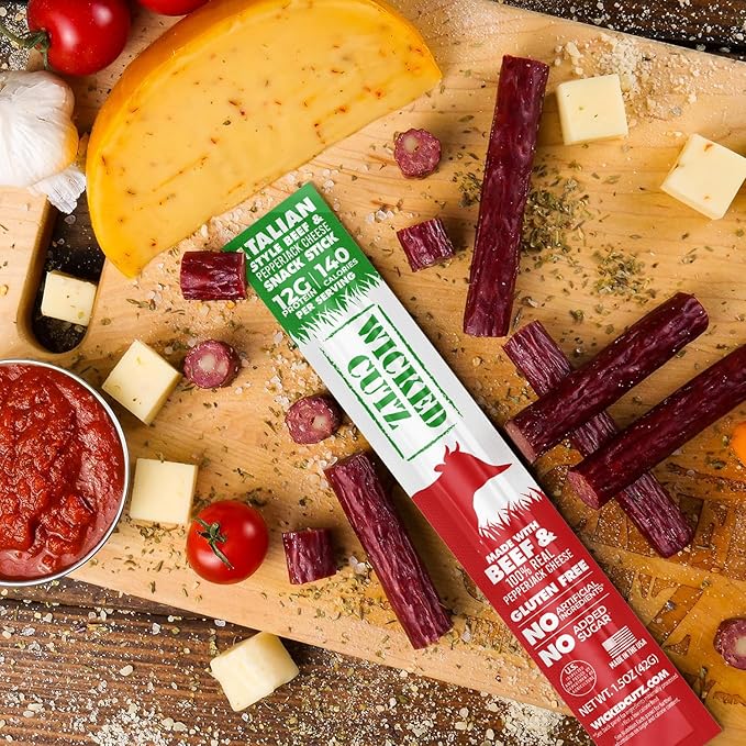 Italian Beef &amp Cheese Sticks 12g Protein Per Beef Stick Tender &amp Juicy Meat Stick with Real Pepper Jack Cheese USA Made High Protein Meat Sticks Carnivore Snacks (12 Pack)