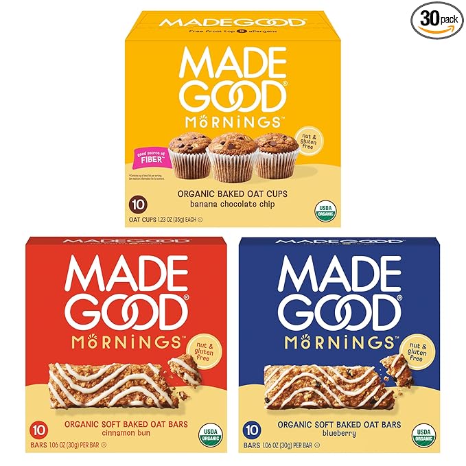 MadeGood Mornings Soft-Baked Oat Bars &amp Oat Cups Variety Pack (30 count)