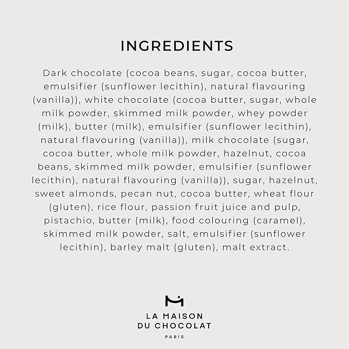 LA MAISON DU CHOCOLAT Gourmet Squares Gift Box Premium Dark White and Milk Chocolate Bars Gift Box - Gourmet French Chocolate Squares (16 Pieces)