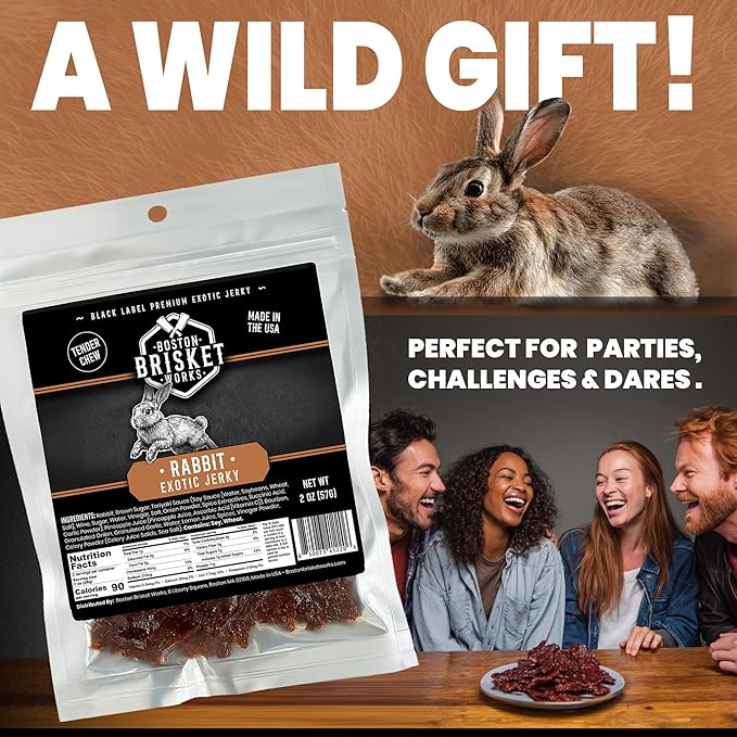 RABBIT JERKY - Premium Small Game Meat - Bushcraft &amp Survival Snack - Unique Hunter Gift for Brother Him - Exotic Food Present