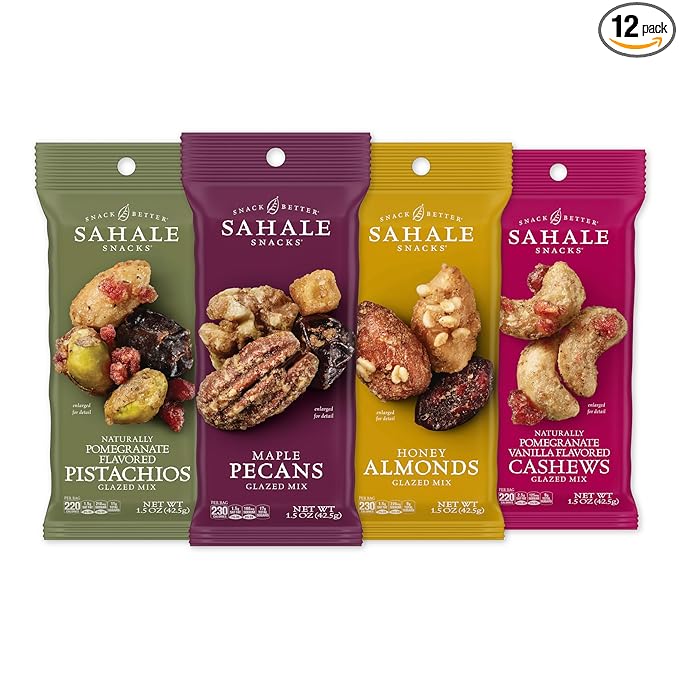 Sahale Snacks Glazed Mix Nut Blend Variety Pack 1.5 Oz Grab &amp Go Bags (12 Total Packs) - Four Different Dry-Roasted Deluxe Mixed Nuts Blends Included - Non-GMO Kosher &amp Certified Gluten-Free