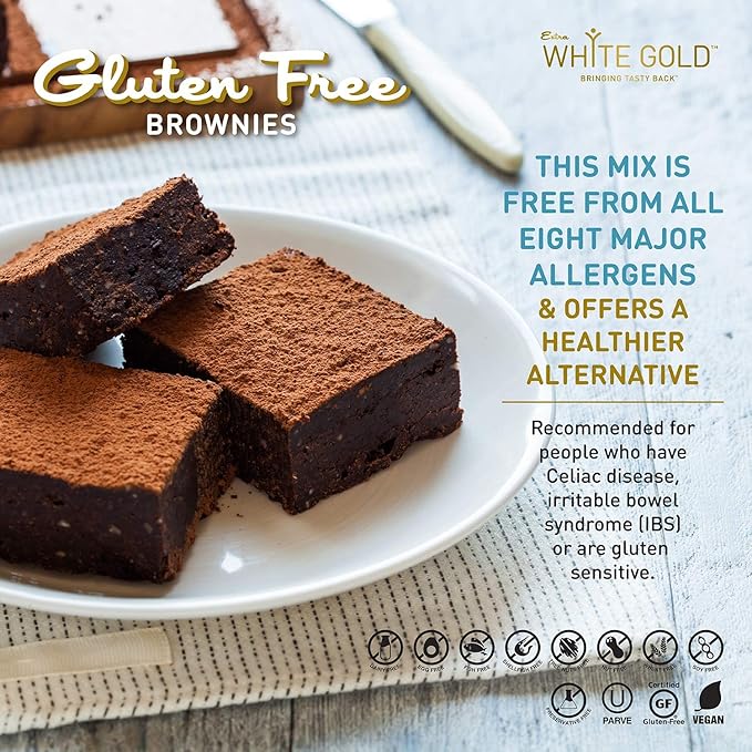 Extra White Gold Brownie Mix – For Baking Cakes Cupcakes Desserts – [Gluten Free] [Nut Free] [Free of the Top 14 Major Allergens] – 14.1 Ounces (2 Pack)
