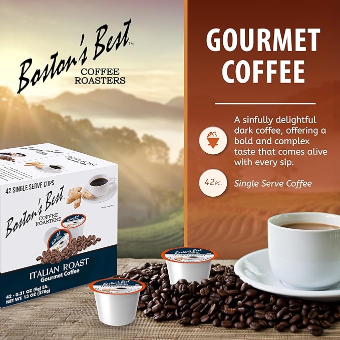 Boston’s Best - Italian Roast Deliciously Bold Dark Roast Gourmet Coffee Compatible with Keurig Coffee Maker 1 Count (42 Single Serve Cups)
