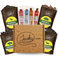 Jerky.com Exotic Jerky Gift Box | 8pc Wild Game Exotic Jerky Variety Pack with Venison Elk Wild Boar &amp Buffalo | High Protein Low Fat Keto Exotic Meat Snacks Jerky Gifts | Birthday Gifts for