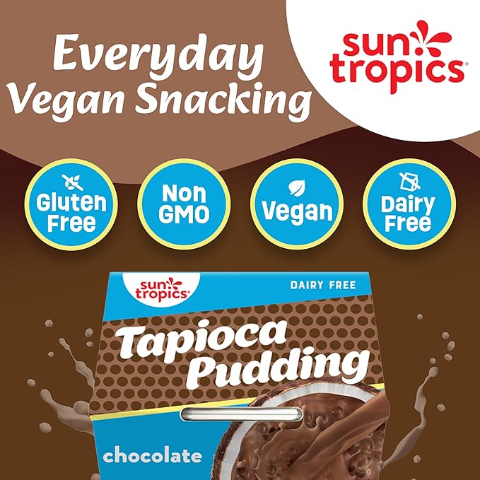 Sun Tropics Tapioca Pudding Chocolate | Vegan Puddings Dairy Free Puddings | Gluten Free Non-GMO | Ready-to-Eat Pudding Cups 4.0oz (Pack of 6)