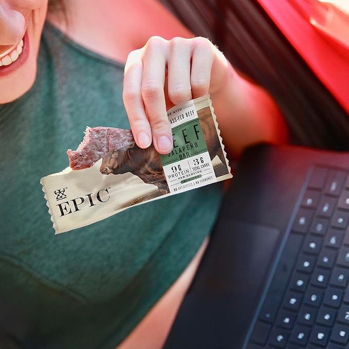 EPIC Bars Beef Jalapeno Keto and Paleo Friendly Whole30 Approved Gluten Free 12 Count 15.6 oz