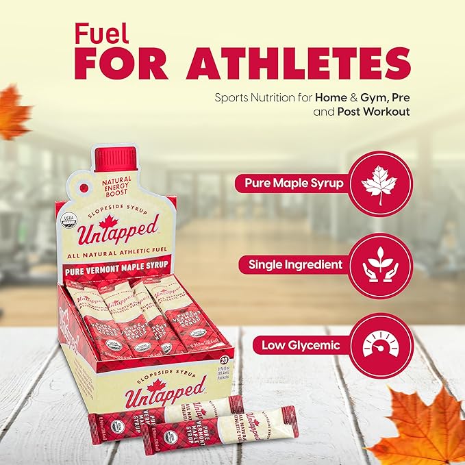 UnTapped Vermont Maple Syrup Packets for Athletes Box of 20-0.96 Fl Oz | Organic Pure Maple Syrup for Natural Endurance Energy | Fuel to Keep You Running Longer