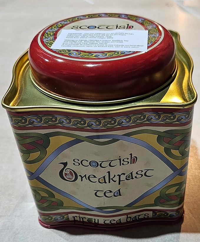 Royal Tara Scottish Breakfast Tea- Celtic Weave Metal Tin 50 Irish Tea Bags -Assam Ceylon and Africa Blend Gourmet