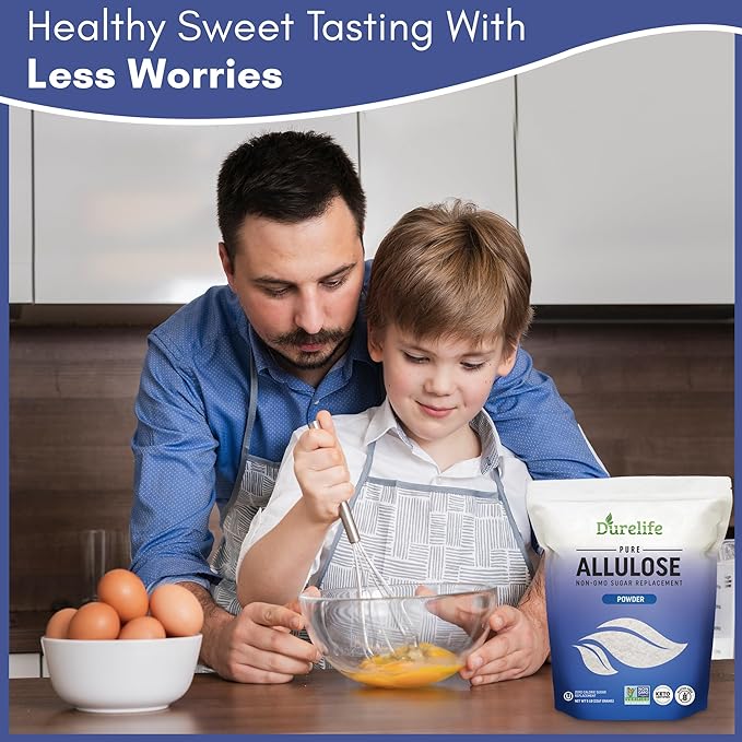 Durelife Allulose sweetener 5 lb 100% Pure No Erythritol powdered Sugar Substitute NON-GMO Project Verified Keto Certified OU kosher No Fillers Zero Calories sugar alternative 5 Lbs