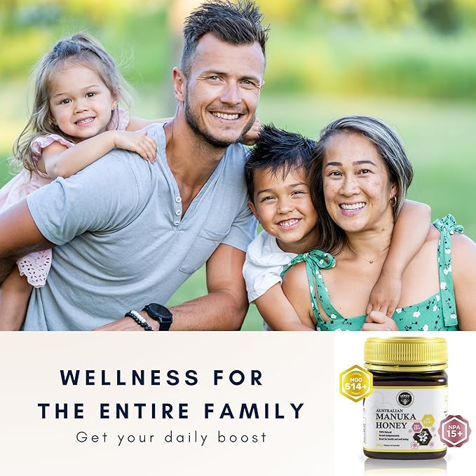 Honey Australia Manuka Honey MGO 514+ | 8.8 oz | Raw Organic Pure Certified Australian Honey for Immunity Support &amp Vitality | Natural Sweetener &amp Health Boost | Medical Grade Nutrient-Rich