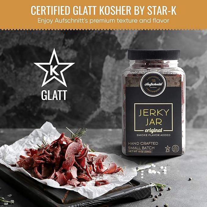 Aufschnitt Meats Beef Jerky Jar - Grass Fed Beef - Kosher and Keto Friendly - Gift Idea 8 oz Jar Original