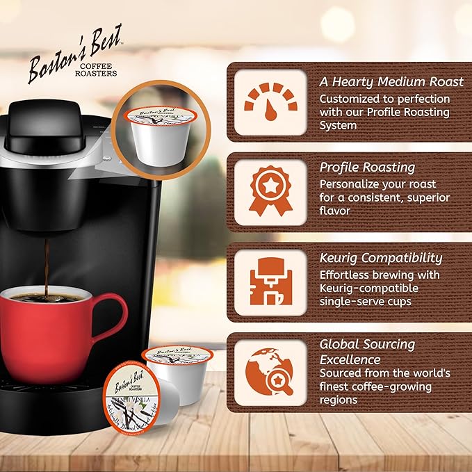 Boston’s Best – French Vanilla Flavored – Medium Roast – Single Serve Coffee Pods Compatible with Keurig Brewers – 42 Pods