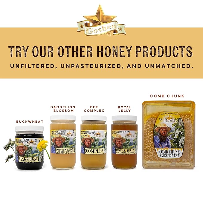 Goshen Amish Country Raw Honey Bee Pollen - Whole Granules - Domestic - Unfiltered Unprocessed Pure &amp Natural Bee Essence - Wellness &amp Energy - Naturally Dairy &amp Gluten Free - 8oz