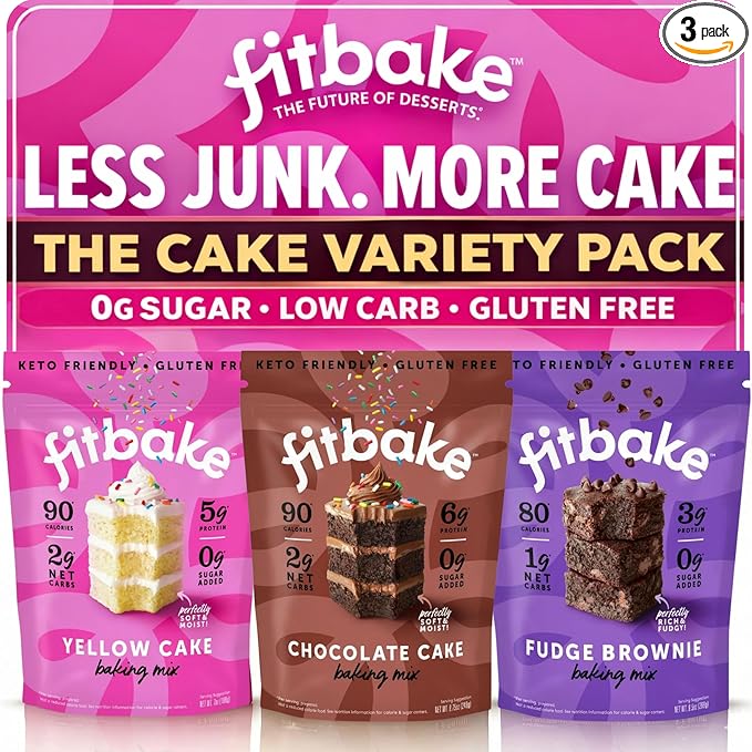 Fitbake Keto Cake Mixe Trio | Yellow Cake Chocolate Cake and Fudge Brownie |Low Carb Food | Sugar Free | Naturally Sweetened | Gluten Free Desserts and Keto Snacks No Added Sugar