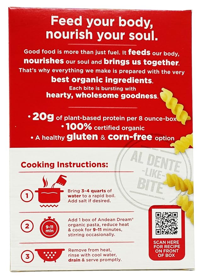 Andean Dream Organic Quinoa Fusilli Pasta 8 Ounce -- 12 per case.12
