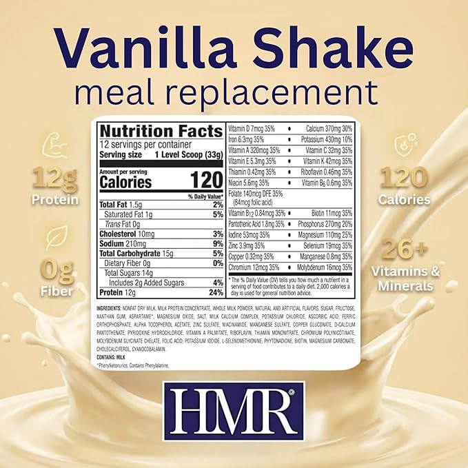 HMR 120 Chocolate Shake &amp 120 Vanilla Shake Meal Replacement Powder Twin Pack 12g Protein 120 Cal 2 Canisters of 12 Servings Each (Van/Choc)
