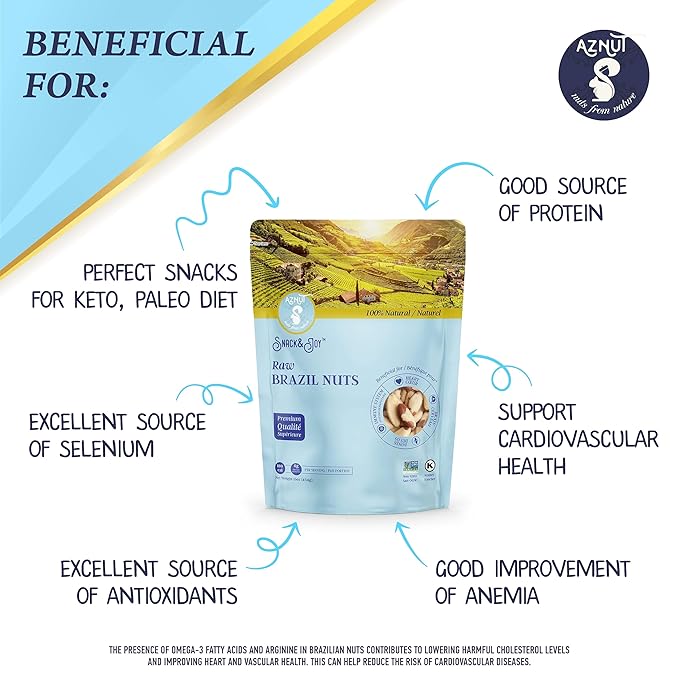 Aznut Brazil Nuts Superior to Natural and Raw Shelled No PPO Vegan and Keto Friendly Gluten Free Peanut free and Vegan Non Gmo Certified Premium Quality Super Food Fresh and Crunchy Kosher Cer