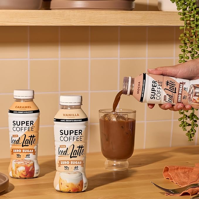 SUPER COFFEE Keto Protein Coffee (0g Added Sugar 10g Protein 70 Calories) [Caramel] 12 Fl Oz 12 Pack | Iced Smart Coffee - SoyFree GlutenFree