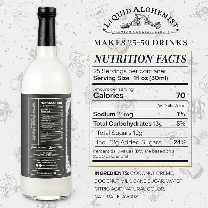 Liquid Alchemist Coconut Syrup for Drinks - Real Ingredients Make our Cream of Coconut Syrup a Perfect Pina Colada Drink Mix - Non-GMO &amp Vegan (25.4 oz)