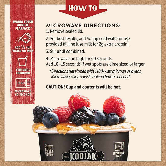 Kodiak Cakes Instant Pancake &amp Flapjack Cups Buttermilk &amp Maple High Protein 100% Whole Grains (Pack of 12)