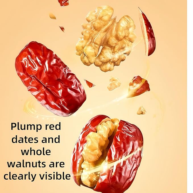 Jujube Dates with Walnuts 17.6 oz (500g)Only jujubes and walnuts - Natural Chinese Red Date Snack Healthy Jujube and Walnut Bites for Energy &amp Nutrition