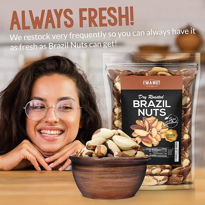 Premium Wild Harvested Dry Roasted Brazil Nuts with Sea Salt 1 lb (16 oz) – High Selenium Batch Tested Peanut &amp Gluten Free Non-GMO Kosher Resealable Bag