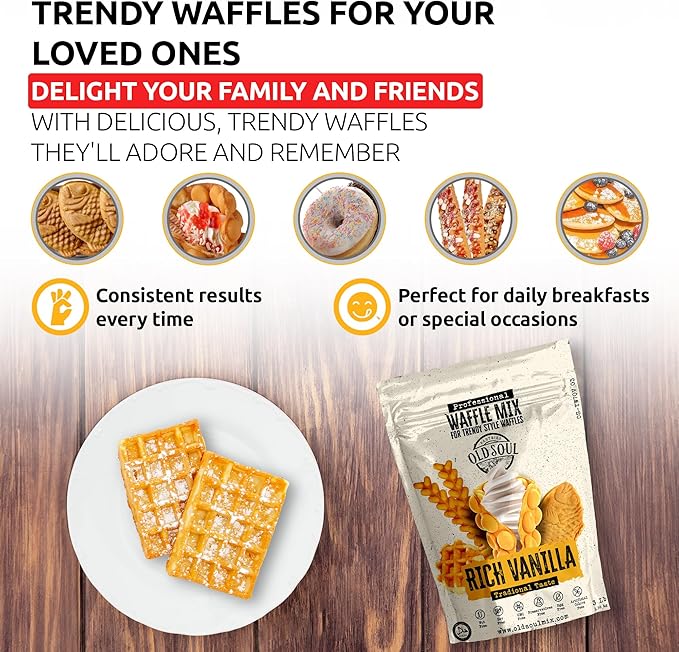 Trendy Waffle &amp Pancake Mix | Bubble Belgian Cone | Natural Ingredients | Easy Preparation | Reach Vanilla Flavor | 15 Lbs