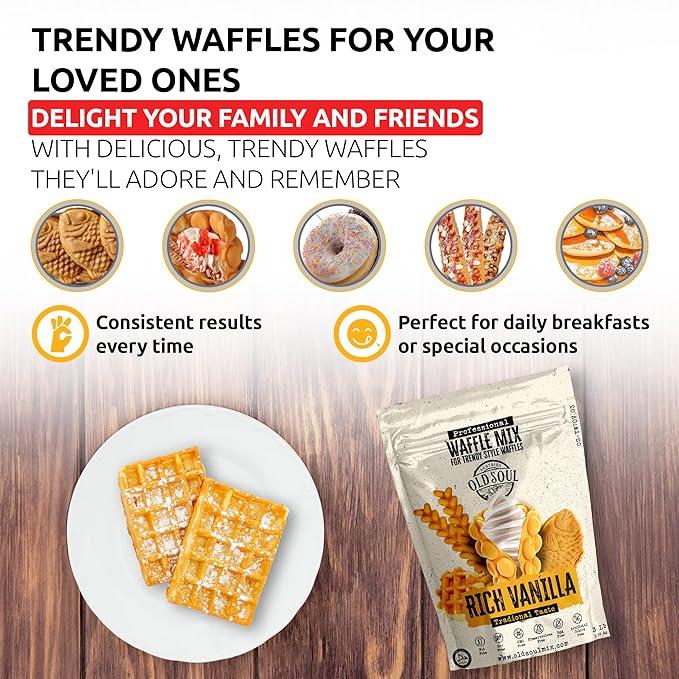 Trendy Waffle &amp Pancake Mix | Bubble Belgian Cone | Natural Ingredients | Easy Preparation | 6 Lbs | Reach Vanilla Flavor (4)