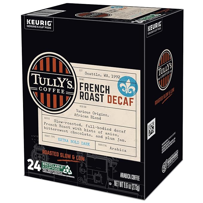 Tully's Coffee French Roast Decaf Keurig Single-Serve K-Cup Pods Dark Roast 96 Count