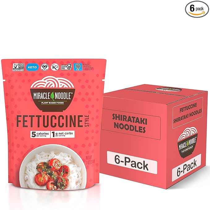 Miracle Noodle Ready to Eat Fettuccine Pasta 7 Oz (Pack of 6) Plant Based Shirataki Konjac Noodles 5 Calories 1g Net Carbs Per Serving Keto Gluten-Free