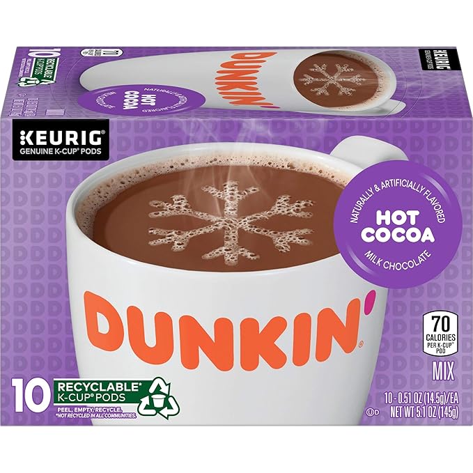 Dunkin' Milk Chocolate Hot Cocoa 60 Keurig K-Cup Pods 10 Count (Pack of 6)