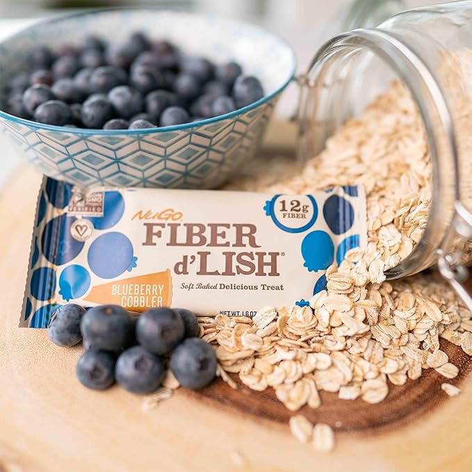 NuGo Fiber d'Lish Blueberry Cobbler 12g High Fiber Vegan 150 Calories 16 Count