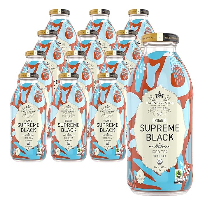 Harney &amp Sons Organic Supreme Black Unsweetened Iced Tea 16 oz Glass Bottles (Pack of 12)