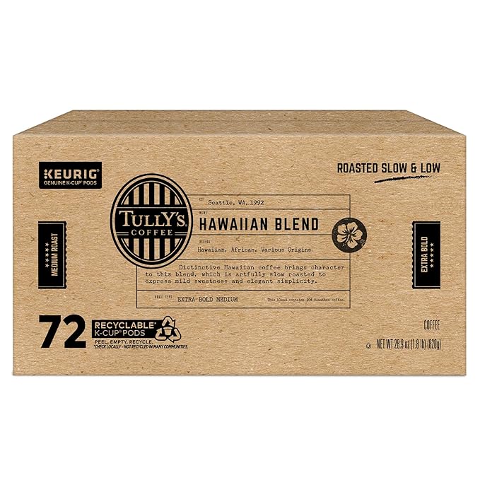 Tully's Coffee Hawaiian Blend Keurig Single-Serve K-Cup Pods Medium Roast 72 Count