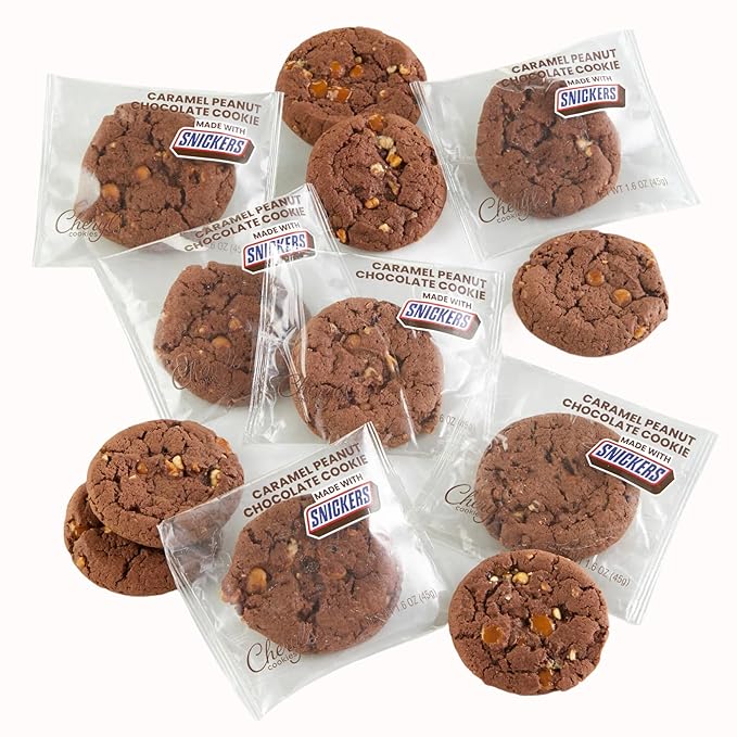 Cheryl's Cookies Caramel Peanut Chocolate Cookies with SNICKERS® Bar Pieces Kosher Signature Gift Box Individually Wrapped Gourmet Handmade Any Occasion Family Friends Loved Ones 12 count