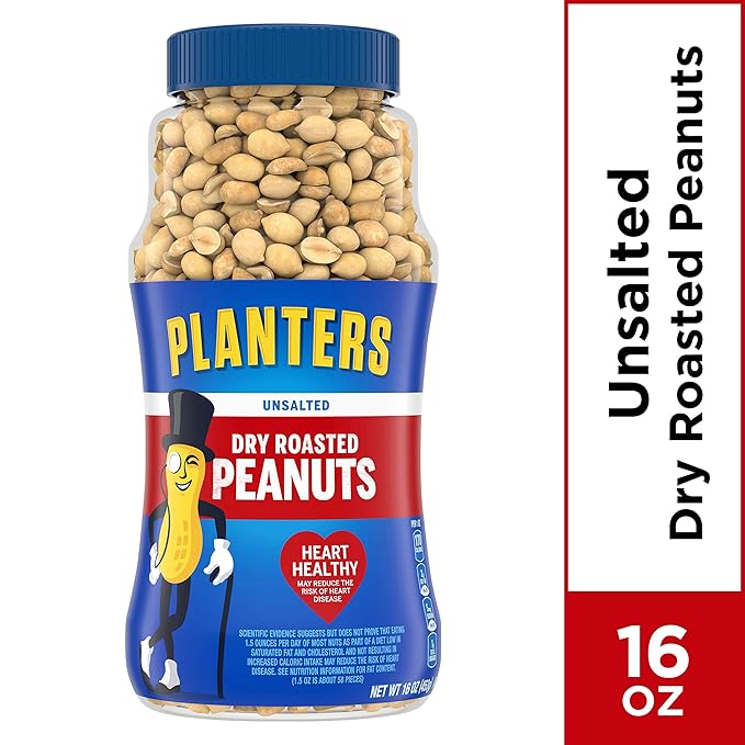 Planters Unsalted Dry Roasted Peanuts 16 Ounce (4 Pack)