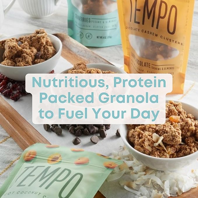 Cranberry Pecan Almond Granola Clusters - 6 Pack of 4 oz Bags - Gluten Free Oats High Protein Low Sugar Vegan Dairy Free Soy Free Vitamin E Prebiotic For Optimum Gut Health Nutrient-Rich Sna