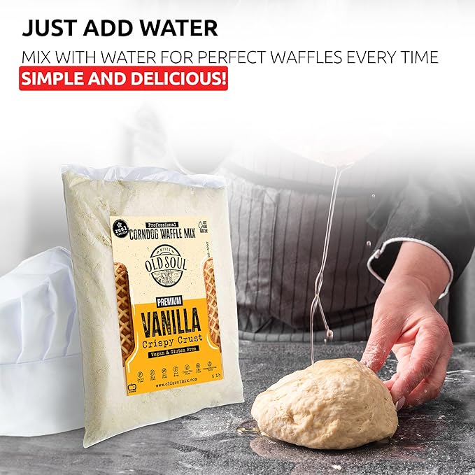 OldSoul Professional Corndog Waffle Mix | GLUTEN FREE &amp VEGAN | Vanilla Flavour | 30 Lbs | 840 Waffles (30 Lbs Gluten Free &amp Vegan)