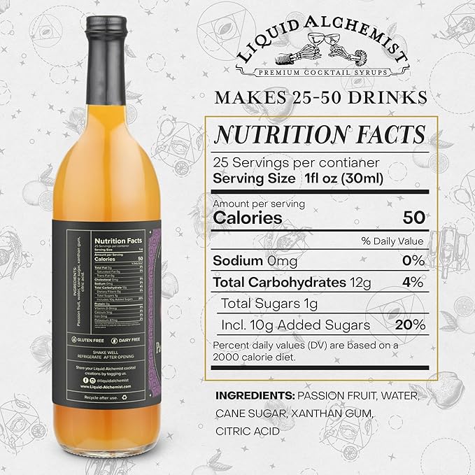 Liquid Alchemist Passion Fruit Syrup for Cocktails - Real Ingredients Make our Passion Fruit Puree for Cocktails the Perfect Margarita Mix - Non-GMO &amp Vegan (25.4 oz)