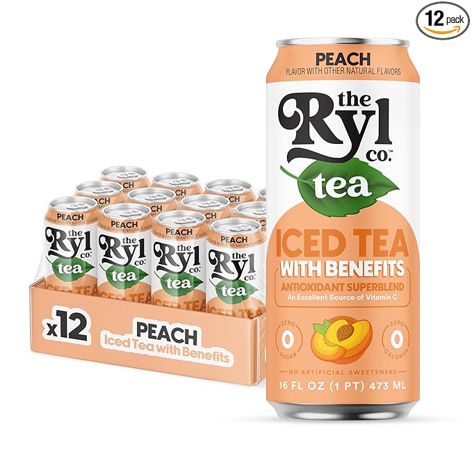 Ryl Iced Tea Peach Antioxidant Superblend Zero Sugar Low Carb Zero Calorie Iced Tea 16.0 Fl Oz (12-Pack)